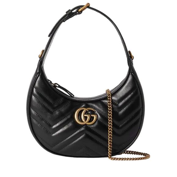 NEW GUCCI BLACK MARMONT GG QUILTED LEATHER MINI SHOULDER BAG PURSE AUTHENTIC! - Picture 1 of 12